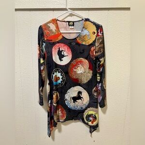 Anne Namba Zodiac Graphic Long Sleeve Blouse; Made in Hawaii